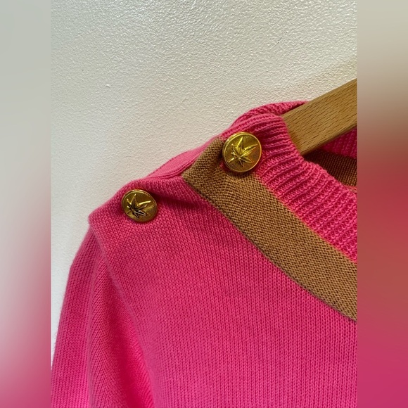 Boast women’s pink knit sweater tennis wear pot leaf size medium 100% cotton - Picture 2 of 8